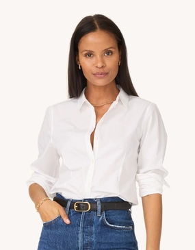 unsubscribed shrunken stretch poplin boyfriend shirt Structured Collar