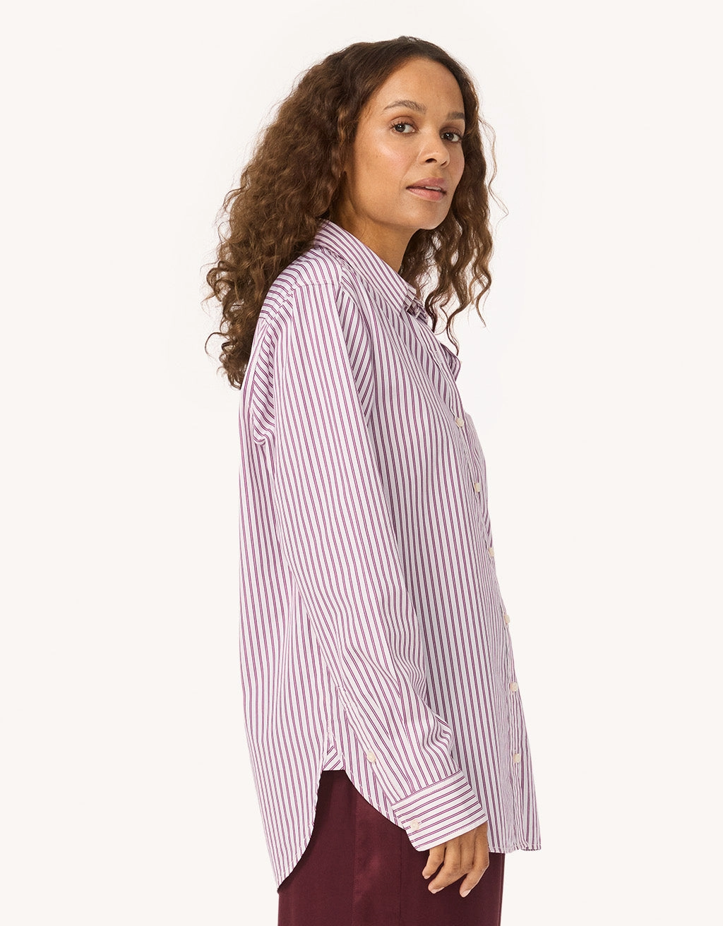 Mountain Retreat Button front Unsubscribed Thomas Mason? Poplin Striped Boyfriend Shirt