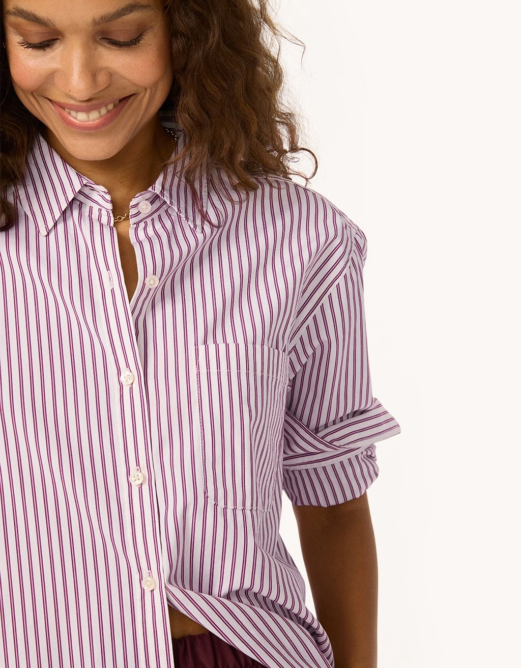 Unsubscribed Thomas Mason? Poplin Striped Boyfriend Shirt Cooling Mesh Lining Work From Home