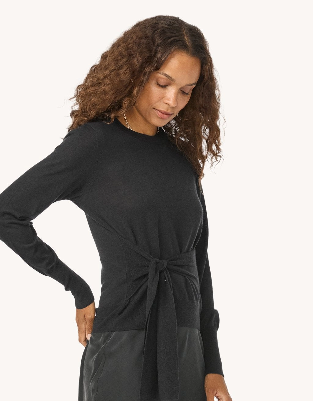 Elastic Fit Unsubscribed Whisper-Weight Cashmere Tie Waist Sweater