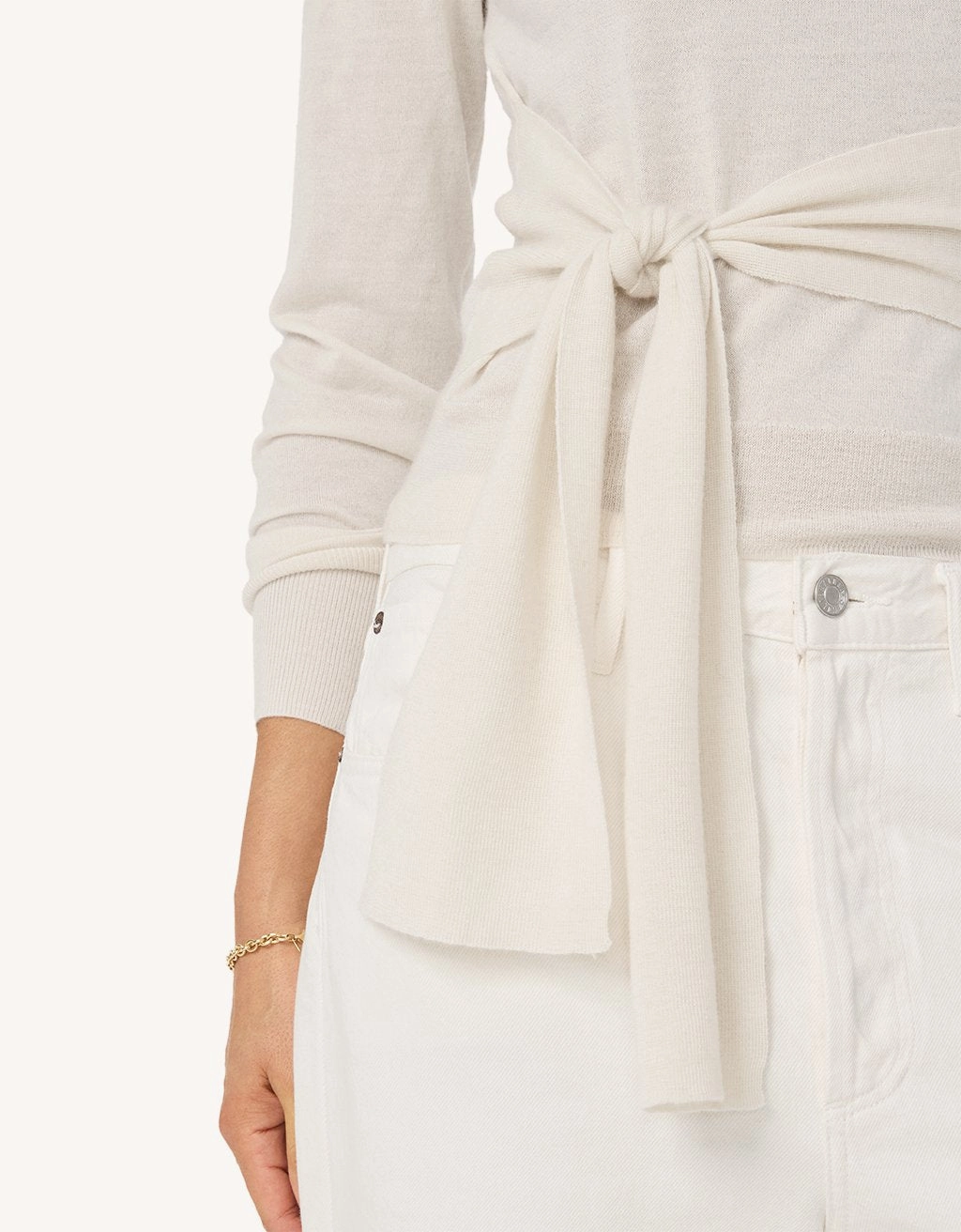Hygroscopic Fiber Blend Moisture Wicking Fabric Unsubscribed Whisper-Weight Cashmere Tie Waist Sweater