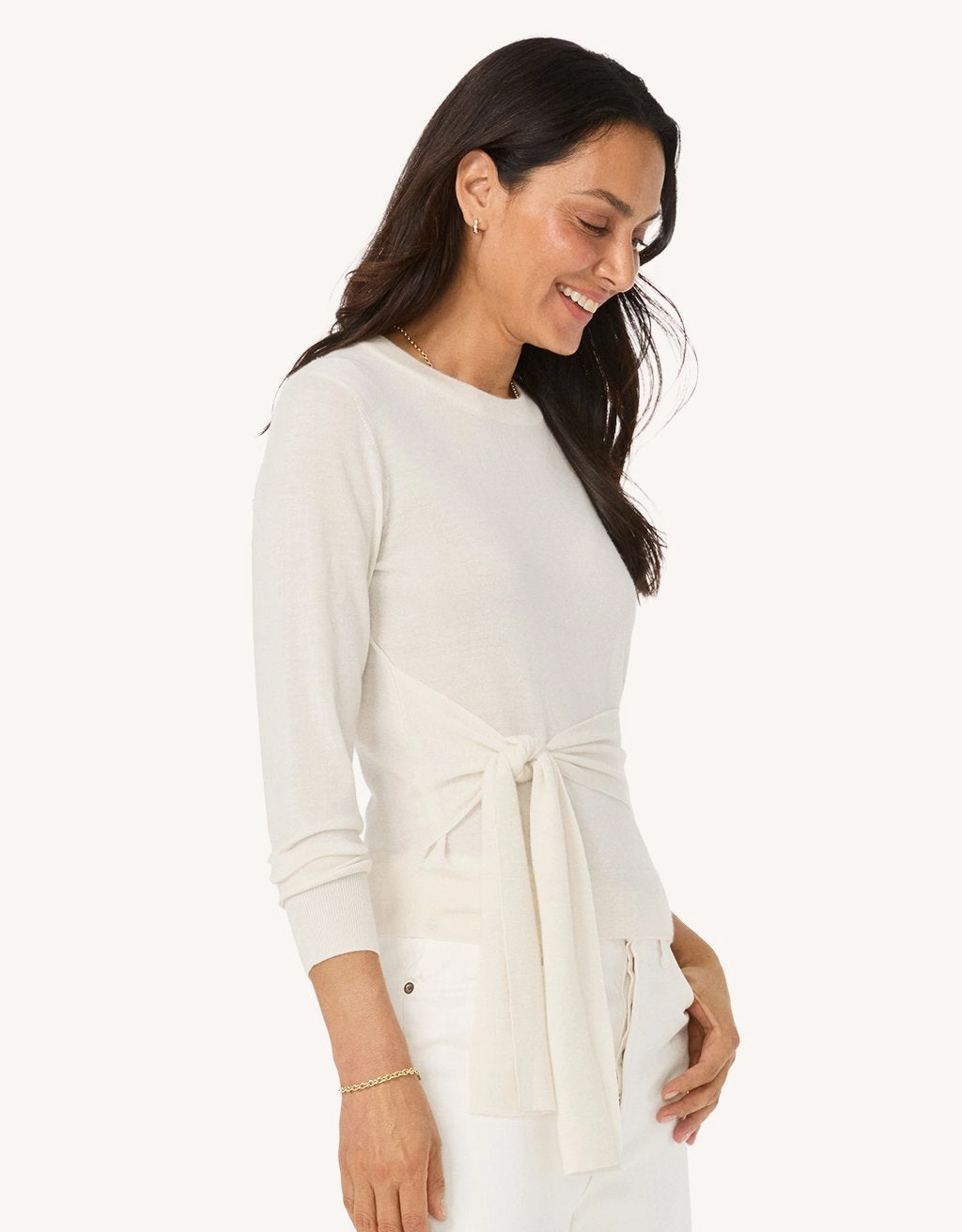 Unsubscribed Whisper-Weight Cashmere Tie Waist Sweater Comfort Stretch Fit Snuggly Feel