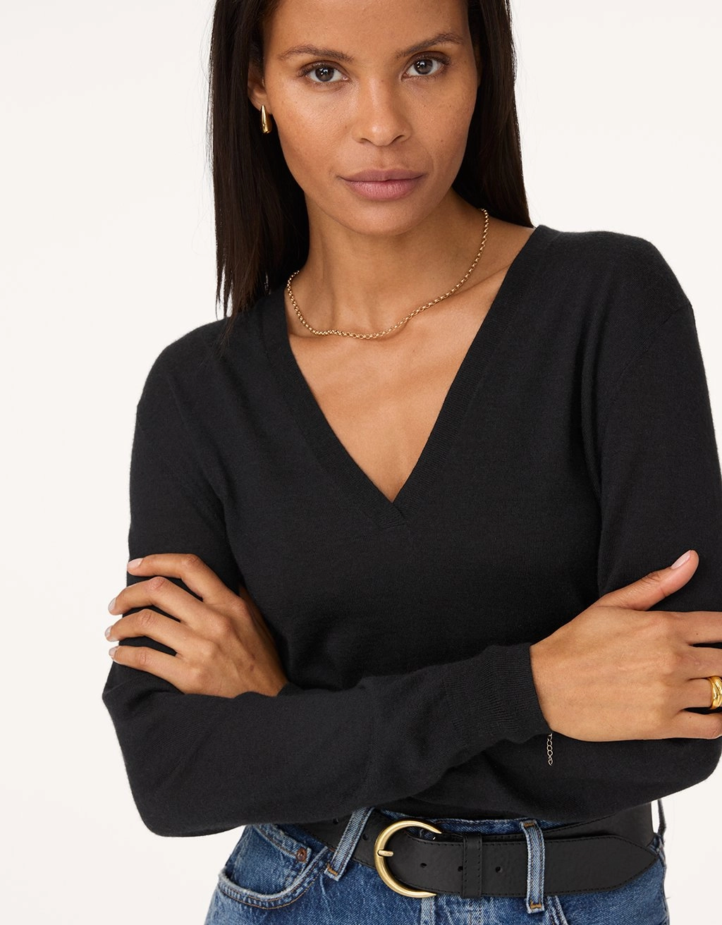 Classic Crew Neck Layer Ready Unsubscribed Whisper-Weight Cashmere V-Neck Sweater
