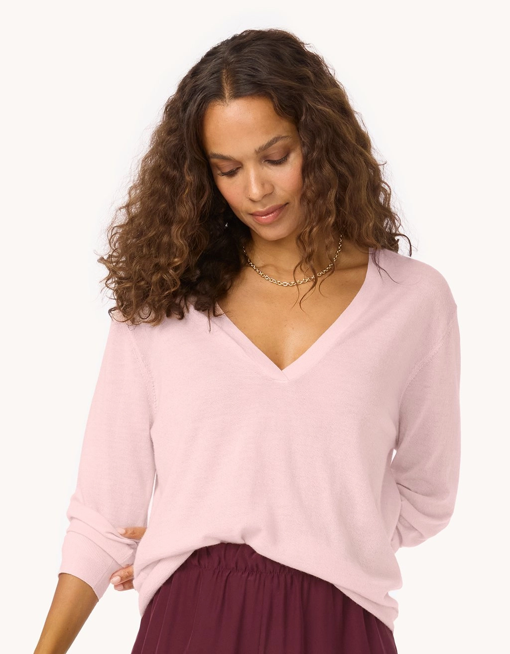 Warm Layering Layered Knit Unsubscribed Whisper-Weight Cashmere V-Neck Sweater