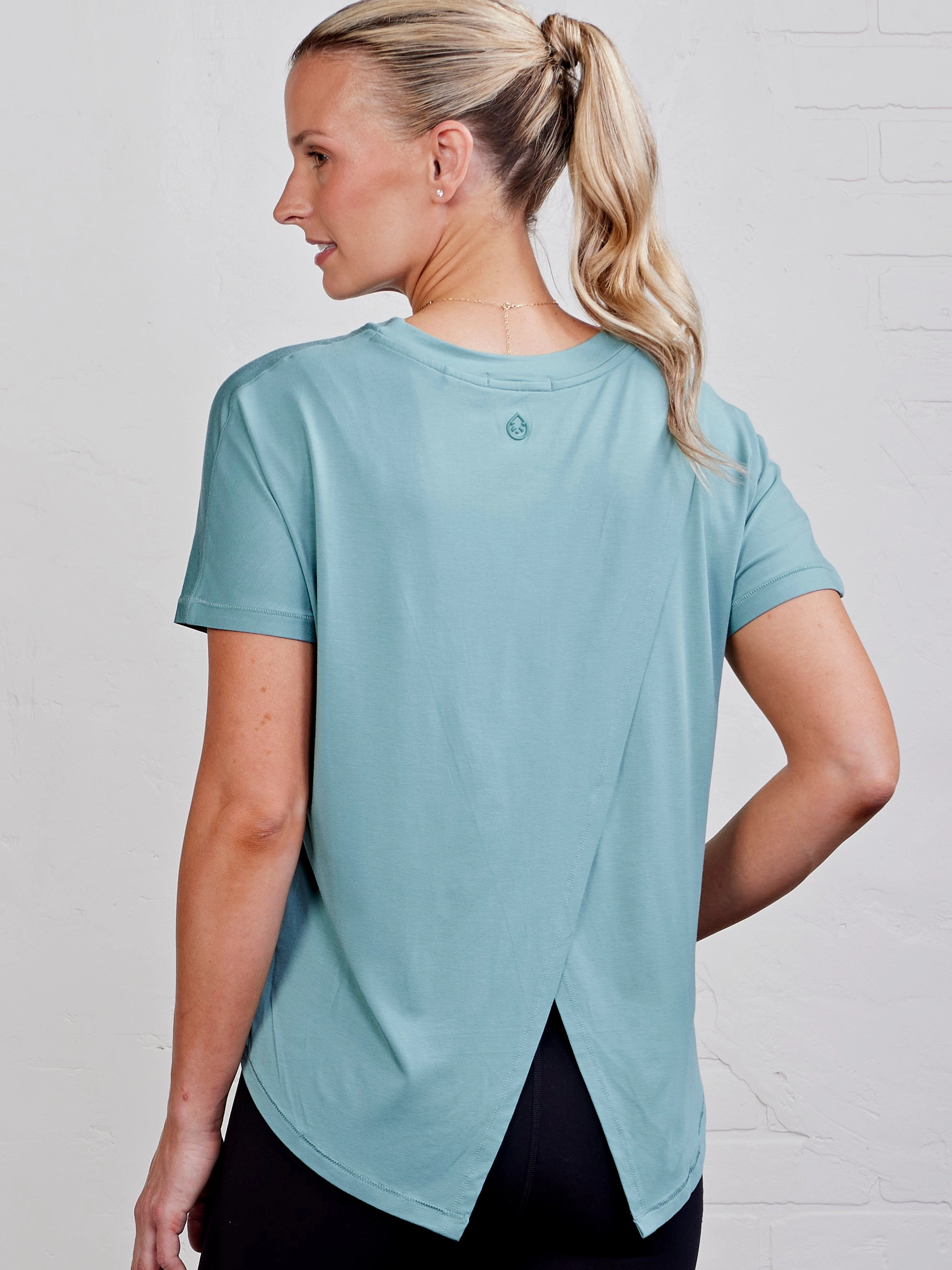Uptown Luxe Cross Back T-Shirt Perfect Layering Linen blend