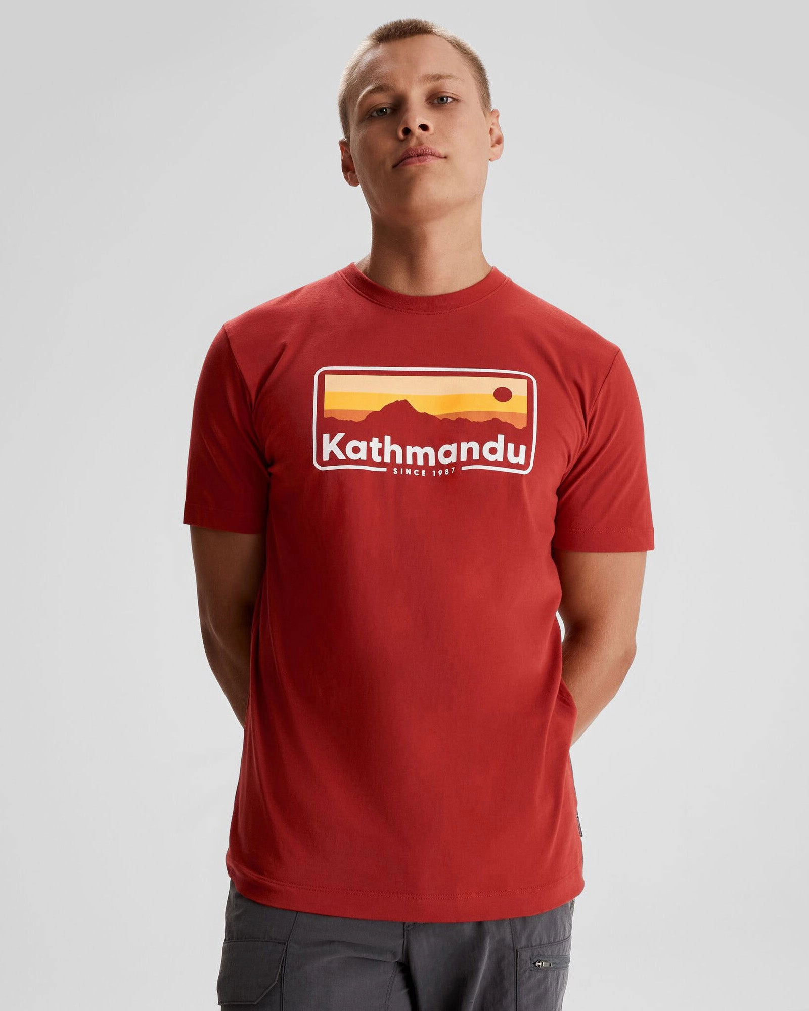monochromatic All-Season Wear Men's Kathmandu Logo 70's Organic Cotton T-shirt - Spicy Chilli Pepper