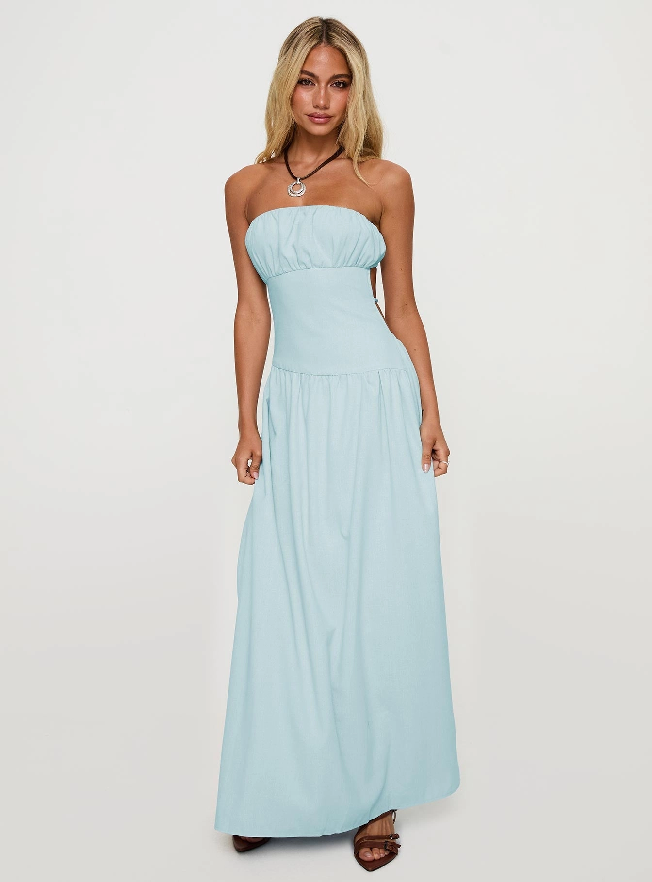 Luabelle Strapless Maxi Dress Blue Pop Texture