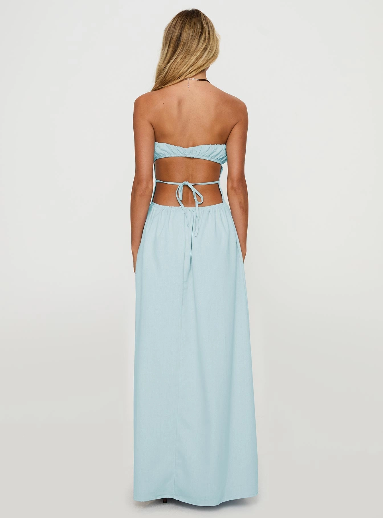 Soft and Stylish Modern Design Luabelle Strapless Maxi Dress Blue