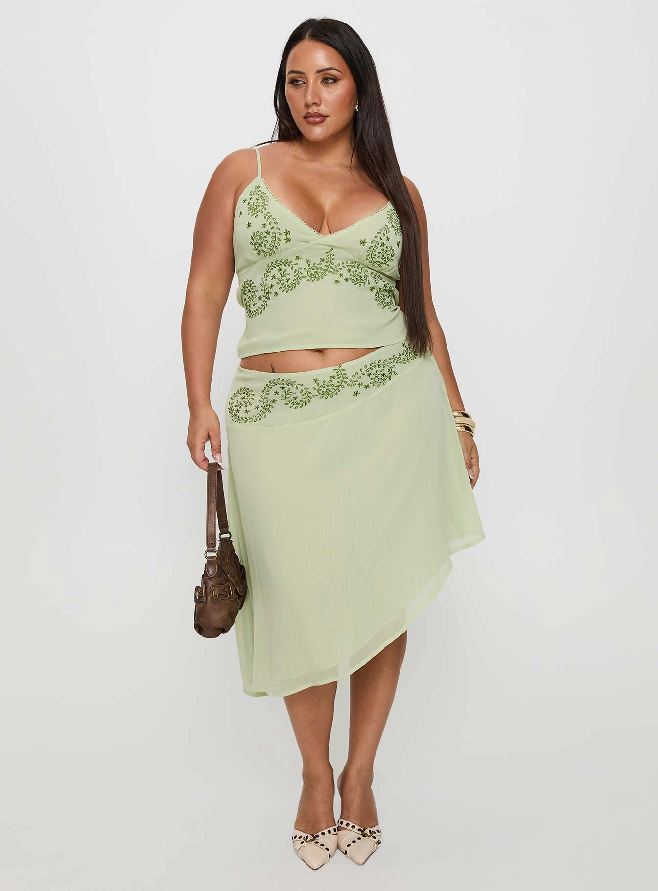 Minimal Vibe Pappilion Asymmetrical Midi Skirt Sage Curve