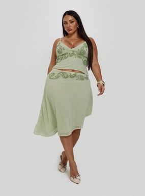 Urban Fit Pappilion Asymmetrical Midi Skirt Sage Curve