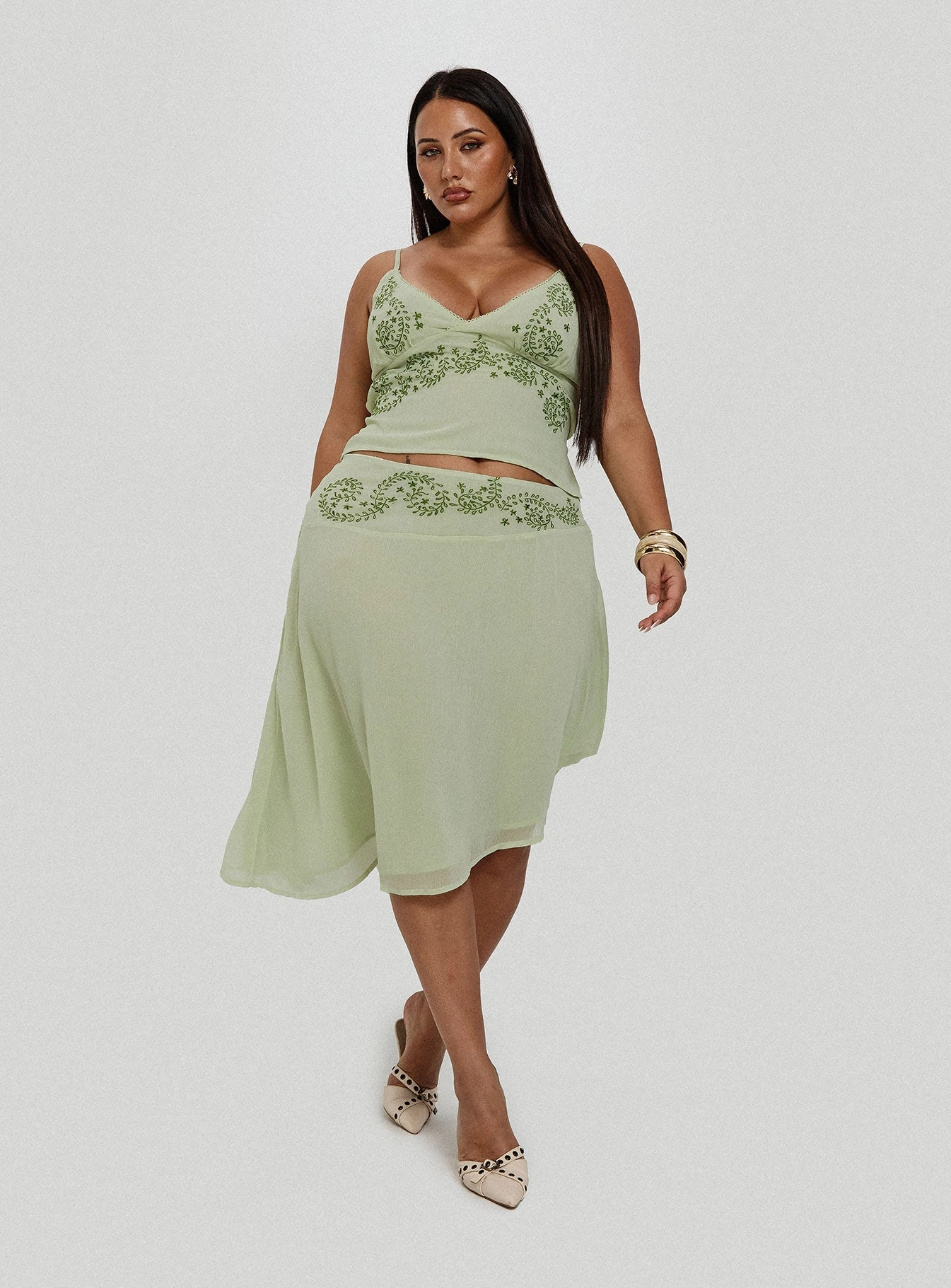 Urban Fit Pappilion Asymmetrical Midi Skirt Sage Curve