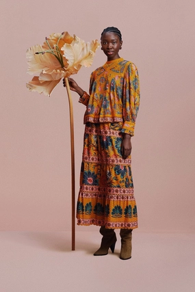 Yellow Mica Maxi Skirt Hand Painted