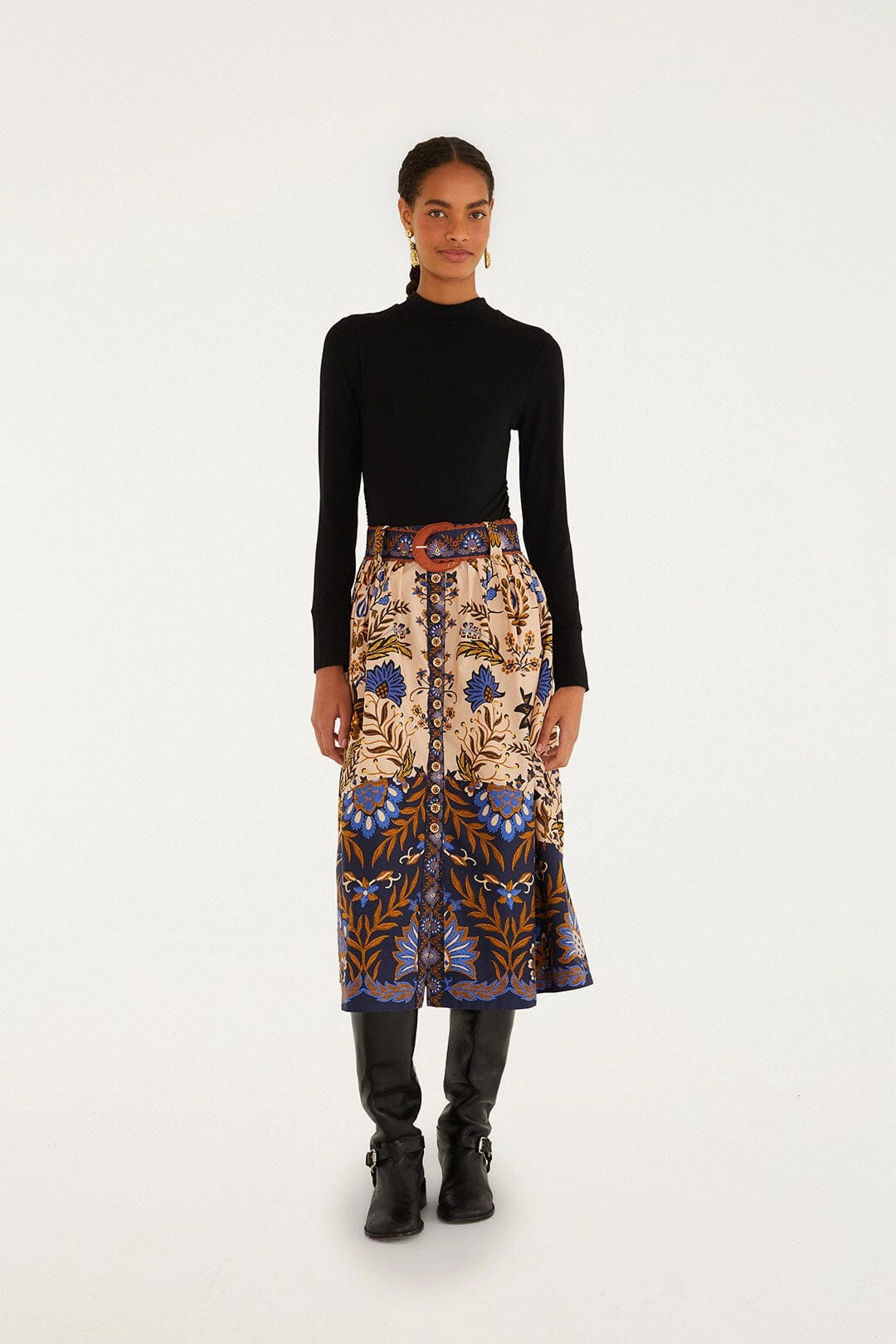 Winter Staple Curve Friendly Pink Marvelous Garden Midi Skirt