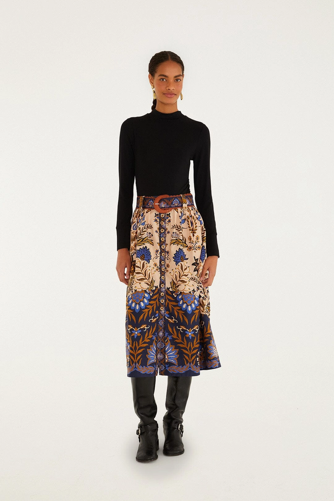 Pink Marvelous Garden Midi Skirt High Rise Subtle Details