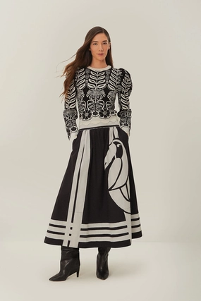 Anti Pilling Treatment Fashion Energy Black Nature Midi Skirt