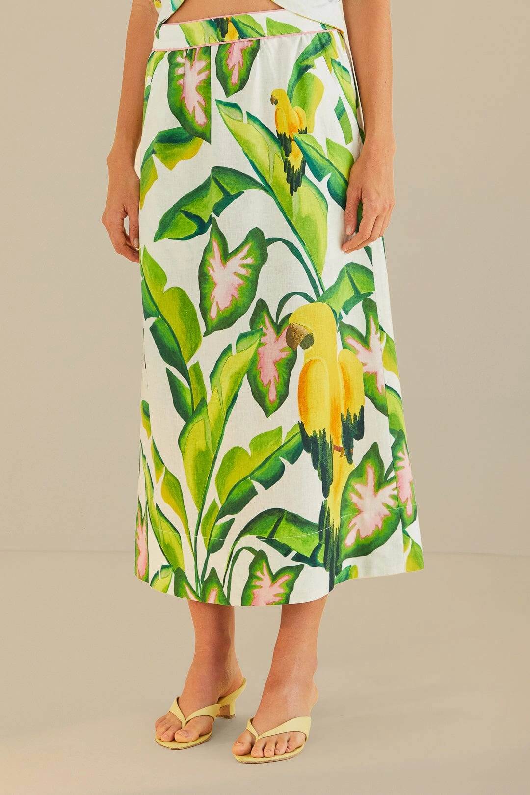 Off-White Summer Foliage Skirt Mid Length