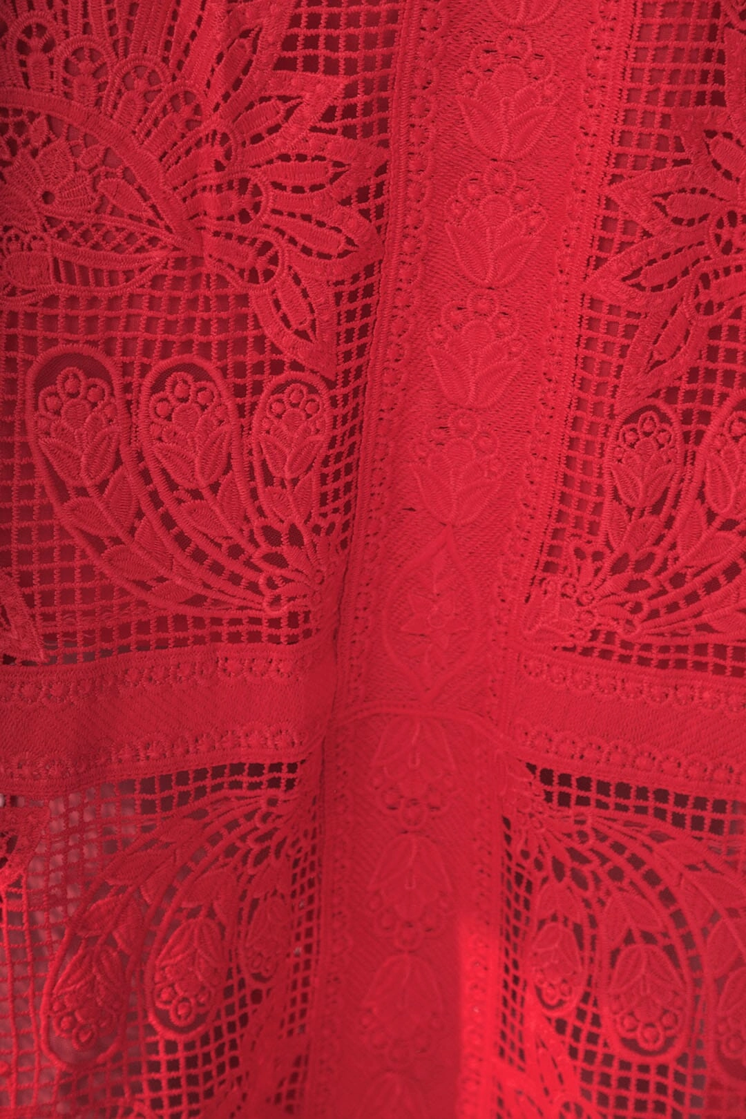 Neat Style Sleek Motion Red Toucan Guipure Midi Skirt