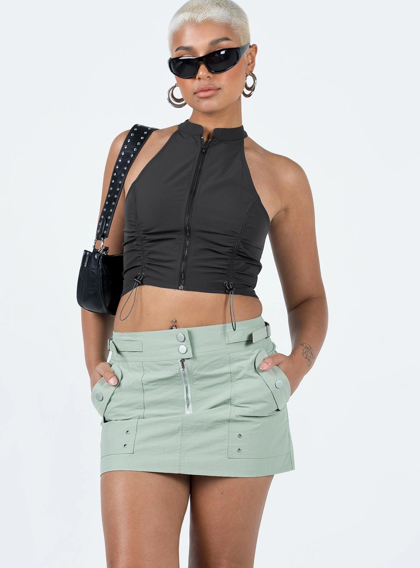 Subtle Finish Knightley Cargo Mini Skirt Khaki