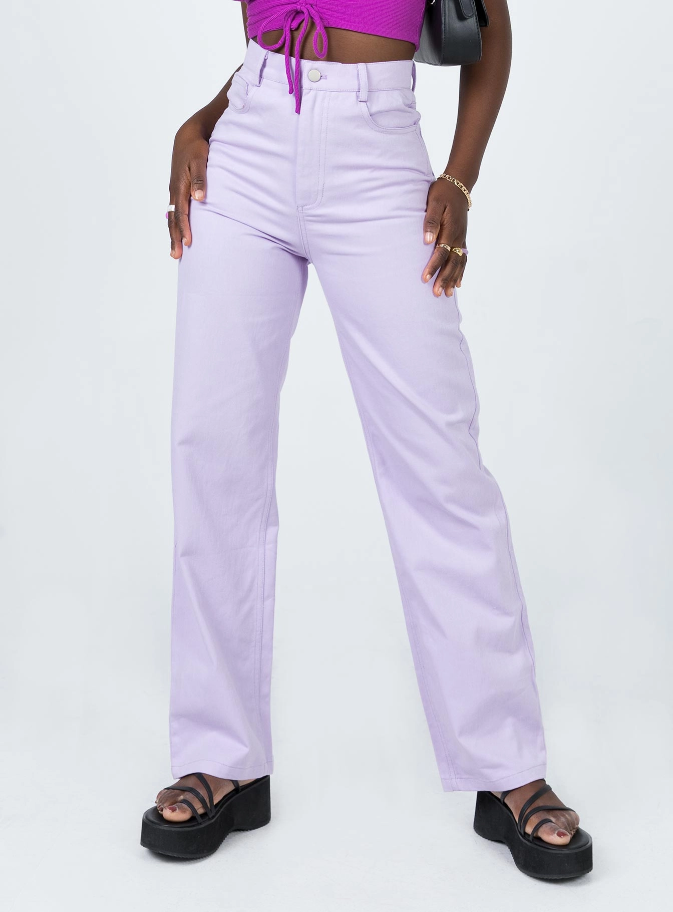 Weekend Getaway Outdoor Adventure Picnic Style Outfit Combo Judy Twill Wide Leg Jeans Purple