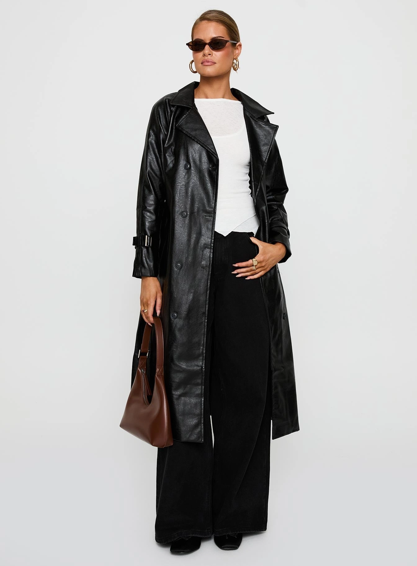Anti Glare Trim Heat Sealed Seams Montanna Faux Leather Coat Black