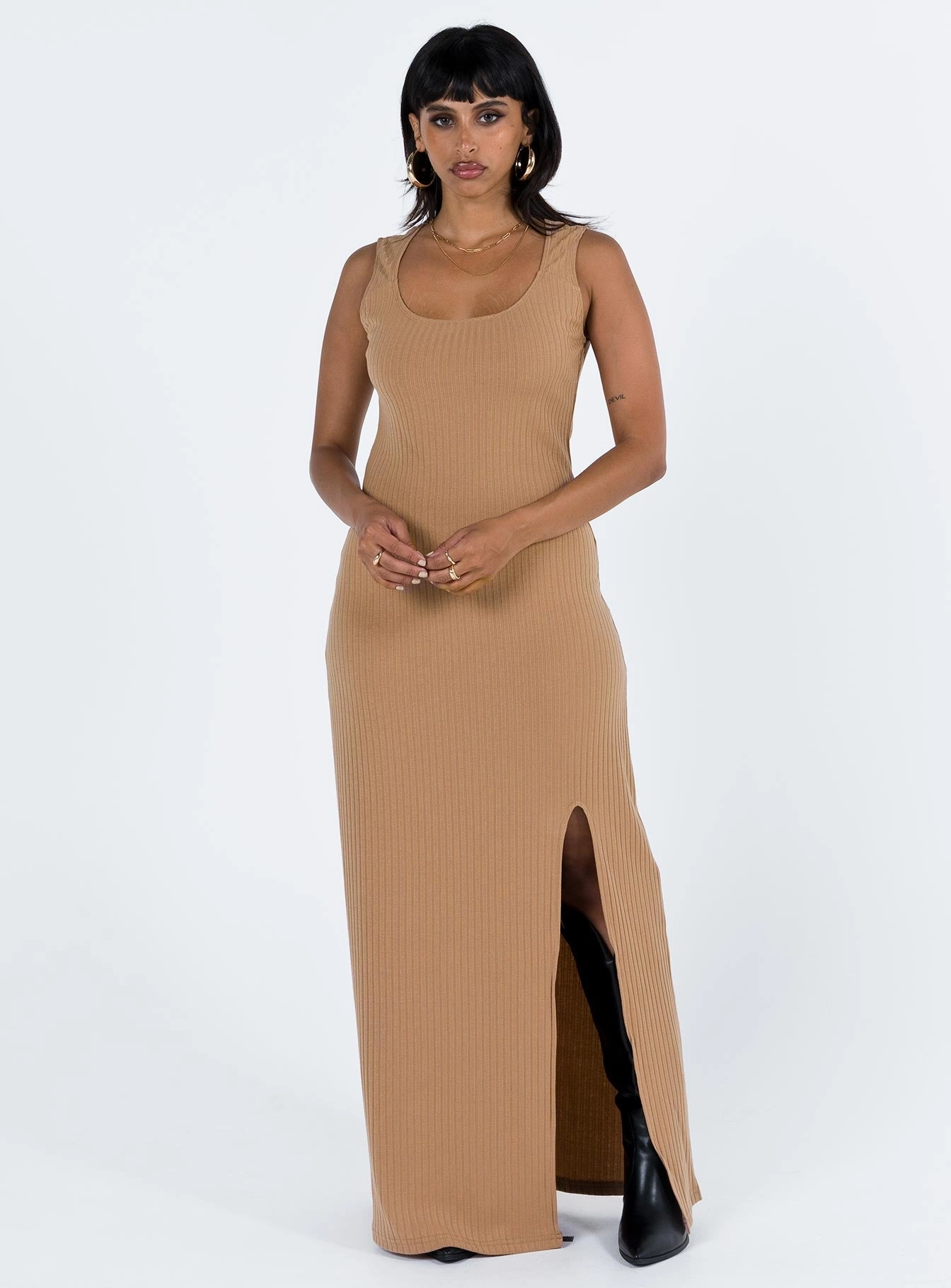 Petite Chic Vibrant Form Lomandra Slip Maxi Dress Brown