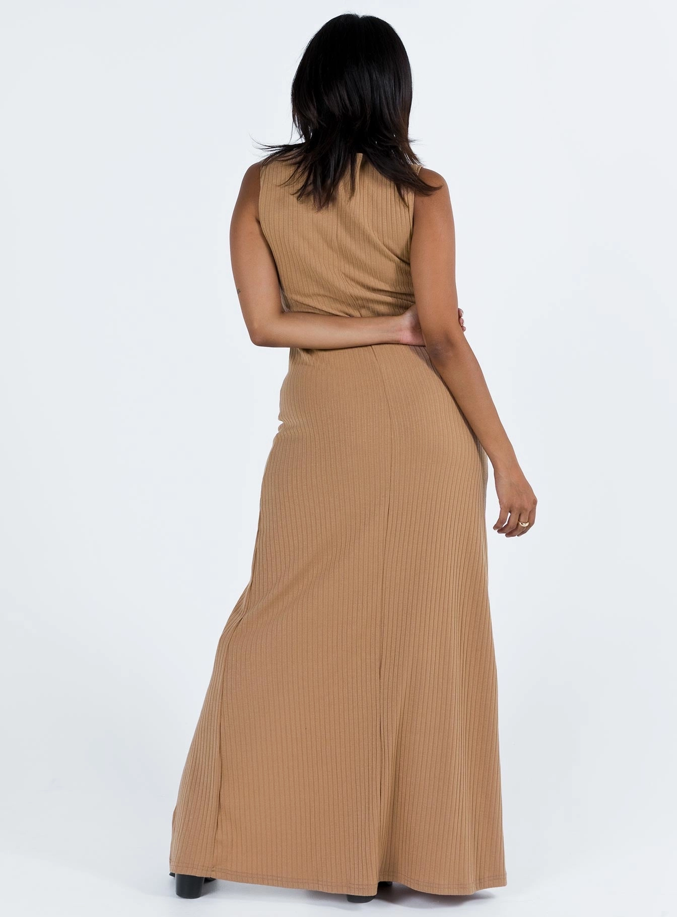 Lomandra Slip Maxi Dress Brown High Hemline