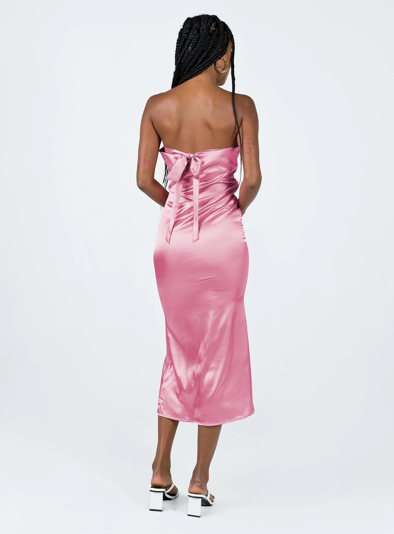 Shaya Strapless Maxi Dress Pink Raw-Hem Adjustable-Straps