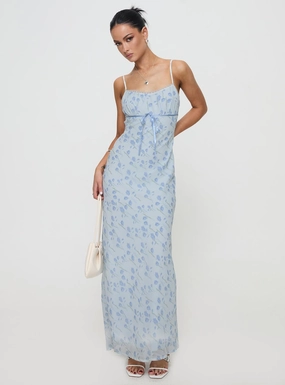 Valencia Maxi Dress Blue Floral Chic Layering