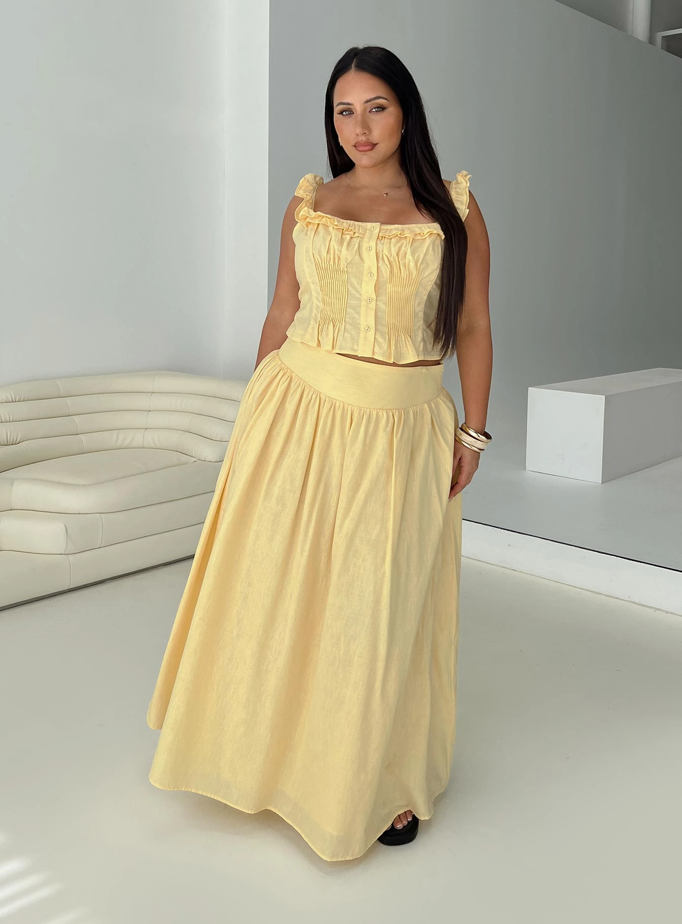Thermoregulating Fabric Valerio Maxi Skirt Yellow Curve