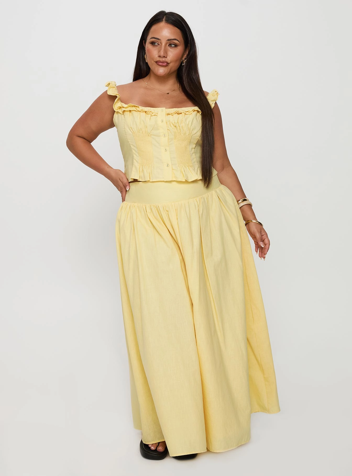 Wedding guest Classic Elegance Valerio Maxi Skirt Yellow Curve