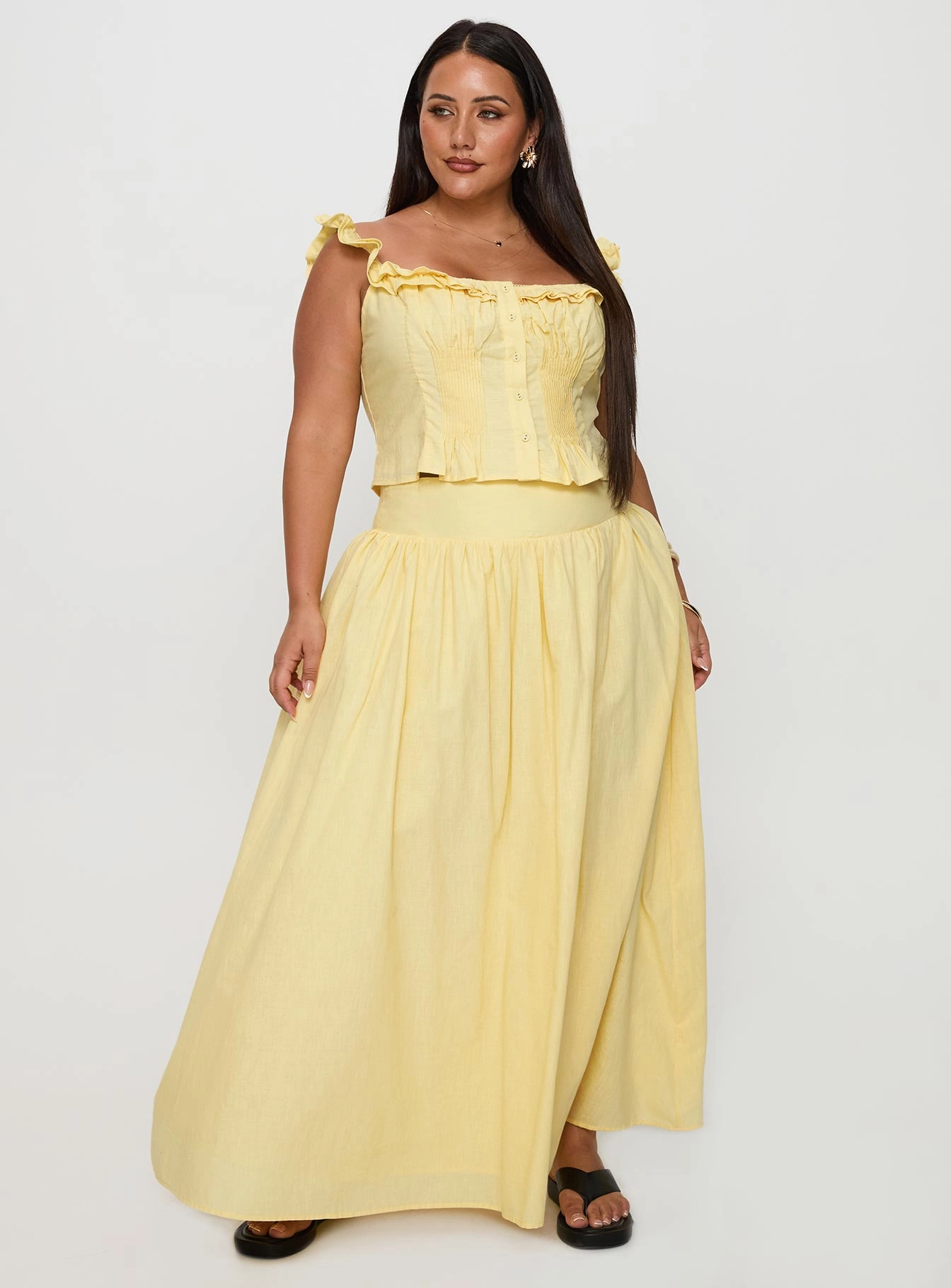 Valerio Maxi Skirt Yellow Curve Department Store Style