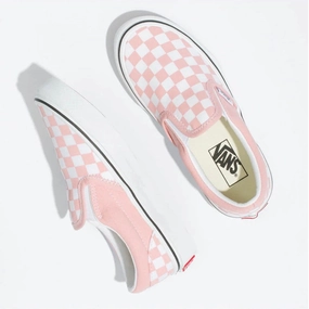 VANS Pink/White Checkerboard Classic Slip-On Youth Sneaker Slim Look