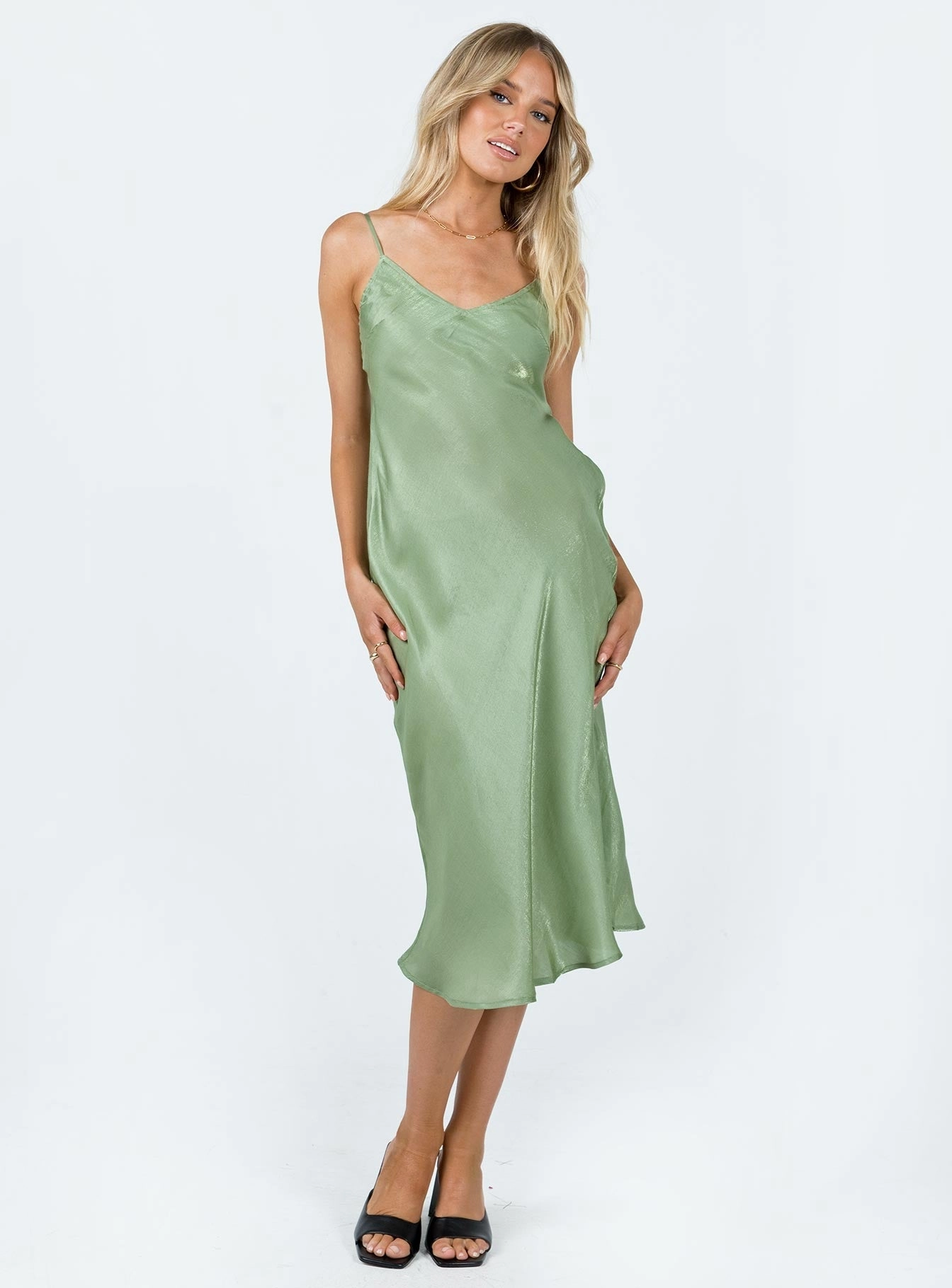 Varese Midi Dress Green Asymmetric-Neck