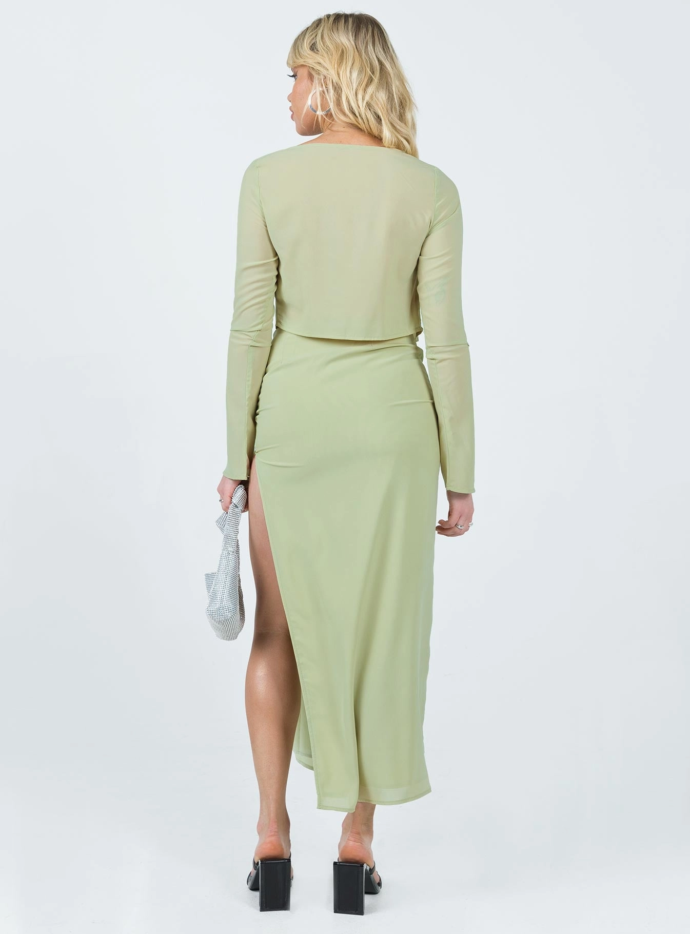 Veena Set Green Split hem Outfit Lineup