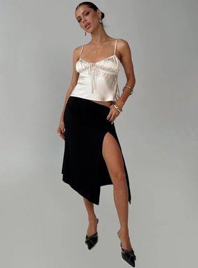 Laser Cut Edges Venissa Ruched Midi Skirt Black