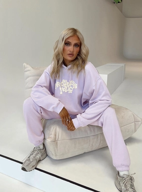 Slim Shape Princess Polly Track Pants Squiggle Text Dusty Mauve / Eggshell