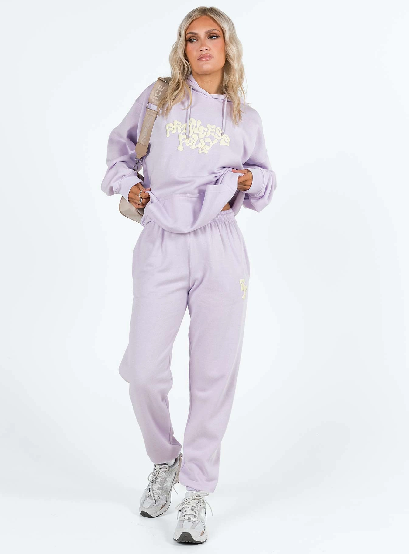 ThermalRegulation Utility Style Princess Polly Track Pants Squiggle Text Dusty Mauve / Eggshell