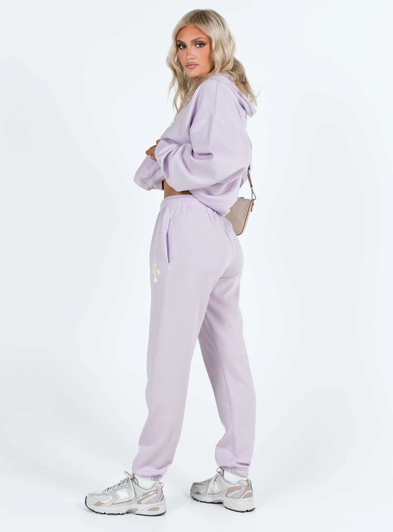 Princess Polly Track Pants Squiggle Text Dusty Mauve / Eggshell Machine washable Soft Performance