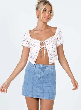 Push Button Closure ruffle trim Tanis Denim Mini Skirt