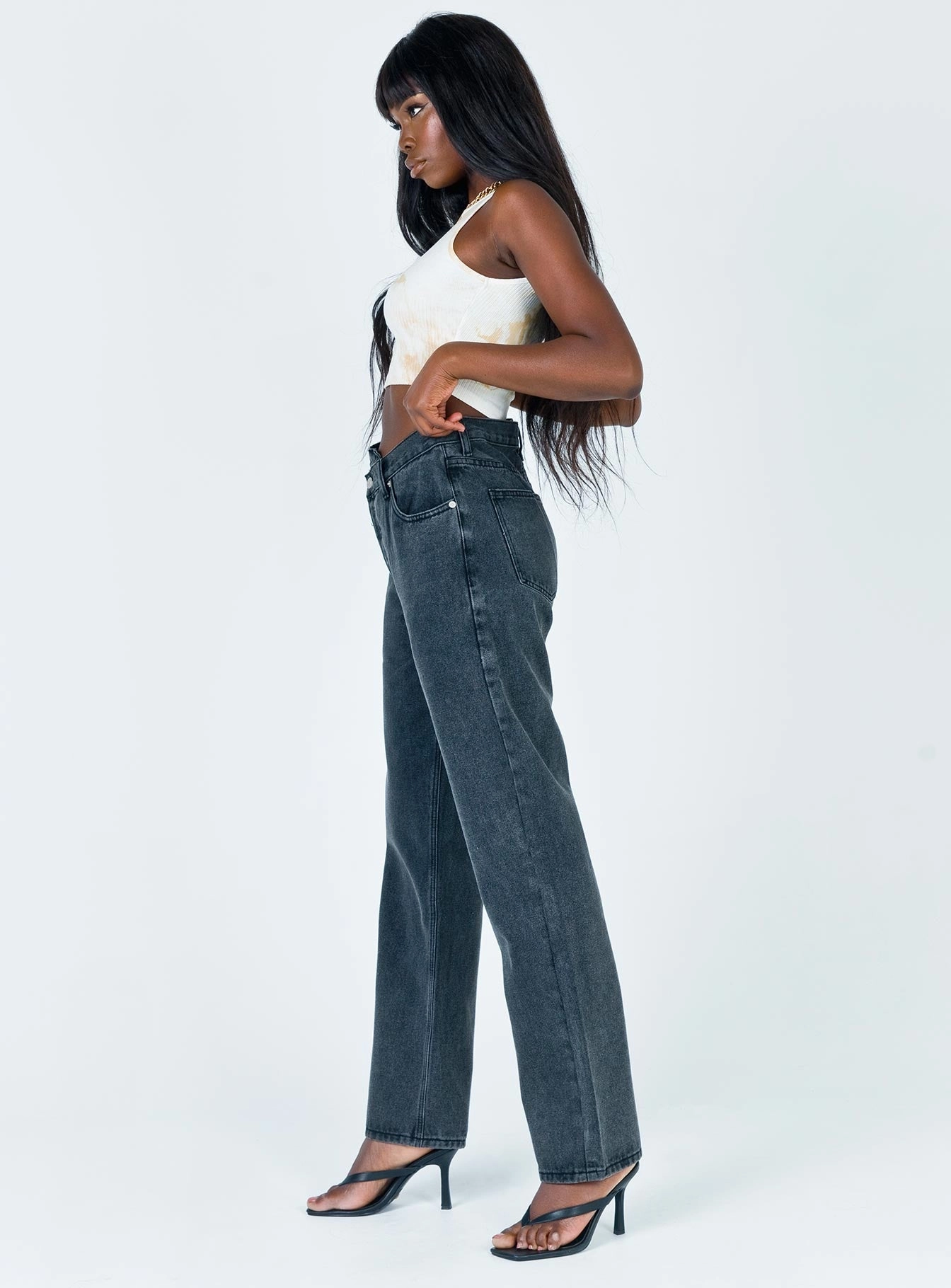Holly Asymmetric Straight Leg Jean Black Denim All Round Fit