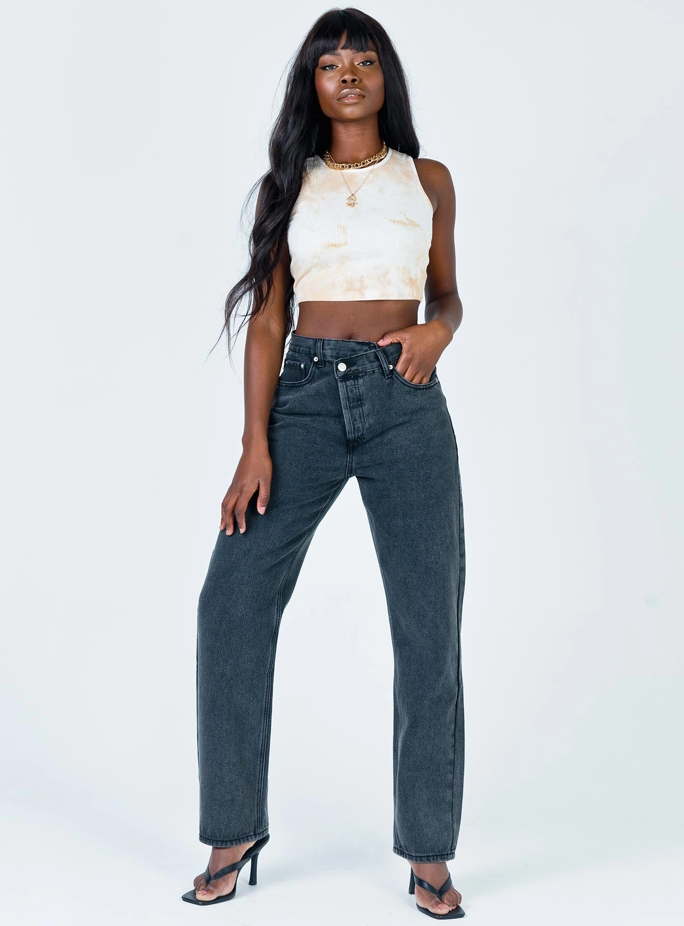 Holly Asymmetric Straight Leg Jean Black Denim Essential Basics Customizable Fit