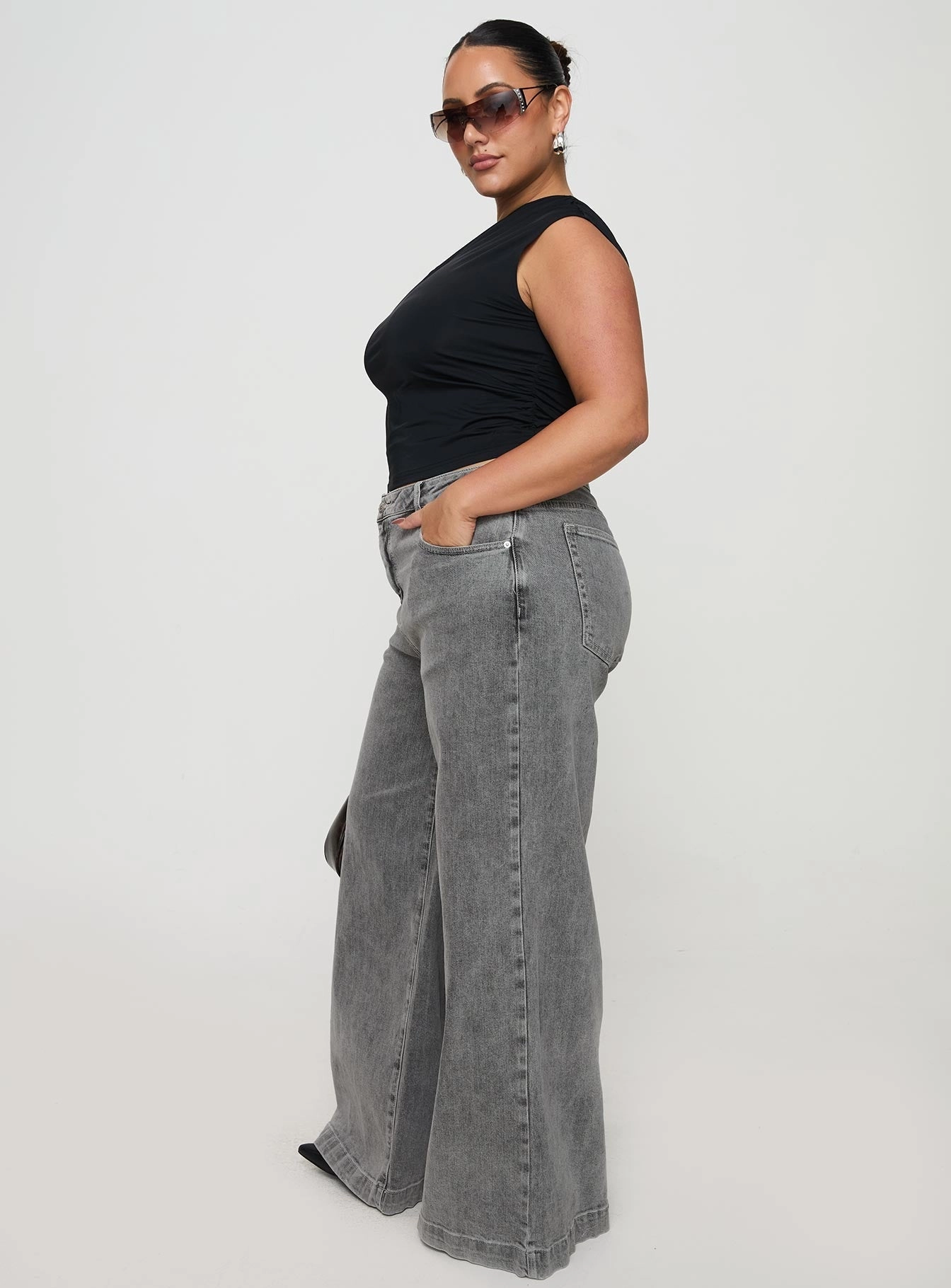 Lockstitch Construction Balanced Piece Wolfie High Rise Wide Leg Slouchy Jeans Steel Curve