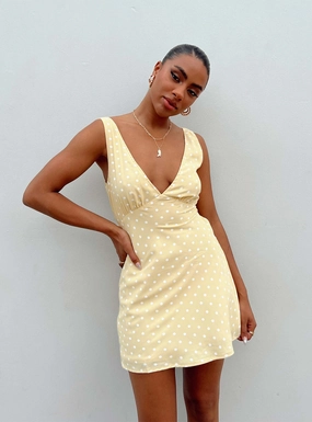 Refined Stitch Tiered-Skirt Nellie Mini Dress Yellow Polka Dot