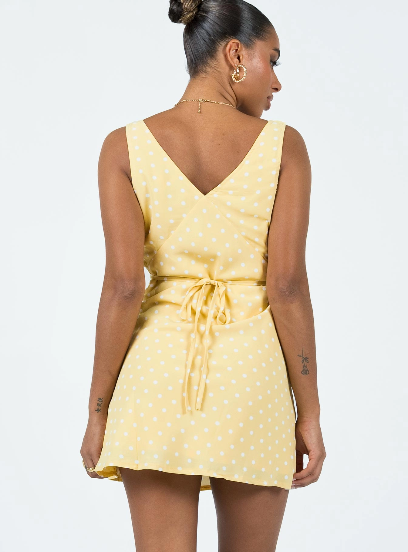 PlushLining Sculpted Detail Nellie Mini Dress Yellow Polka Dot