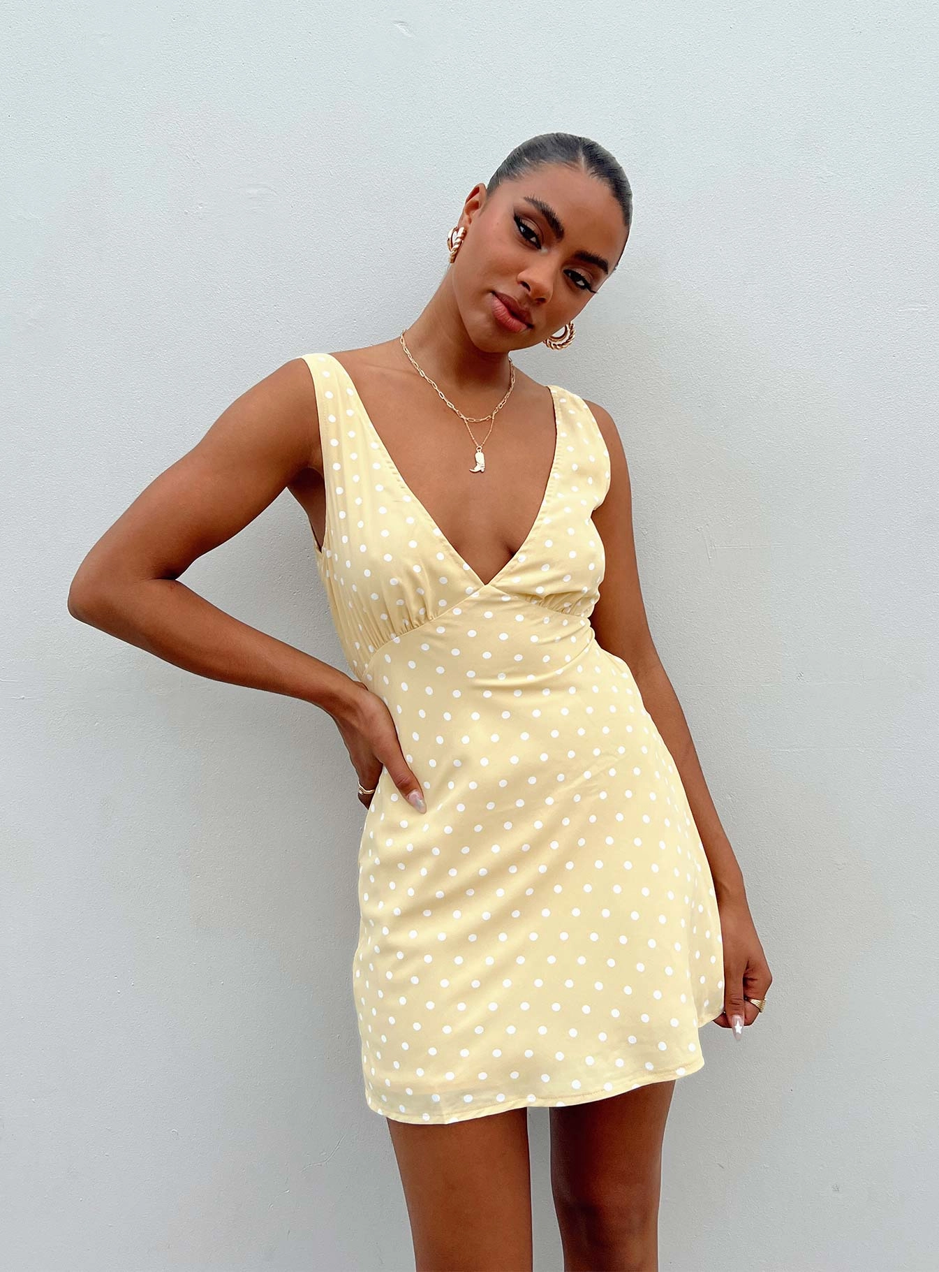 Refined Stitch Tiered-Skirt Nellie Mini Dress Yellow Polka Dot