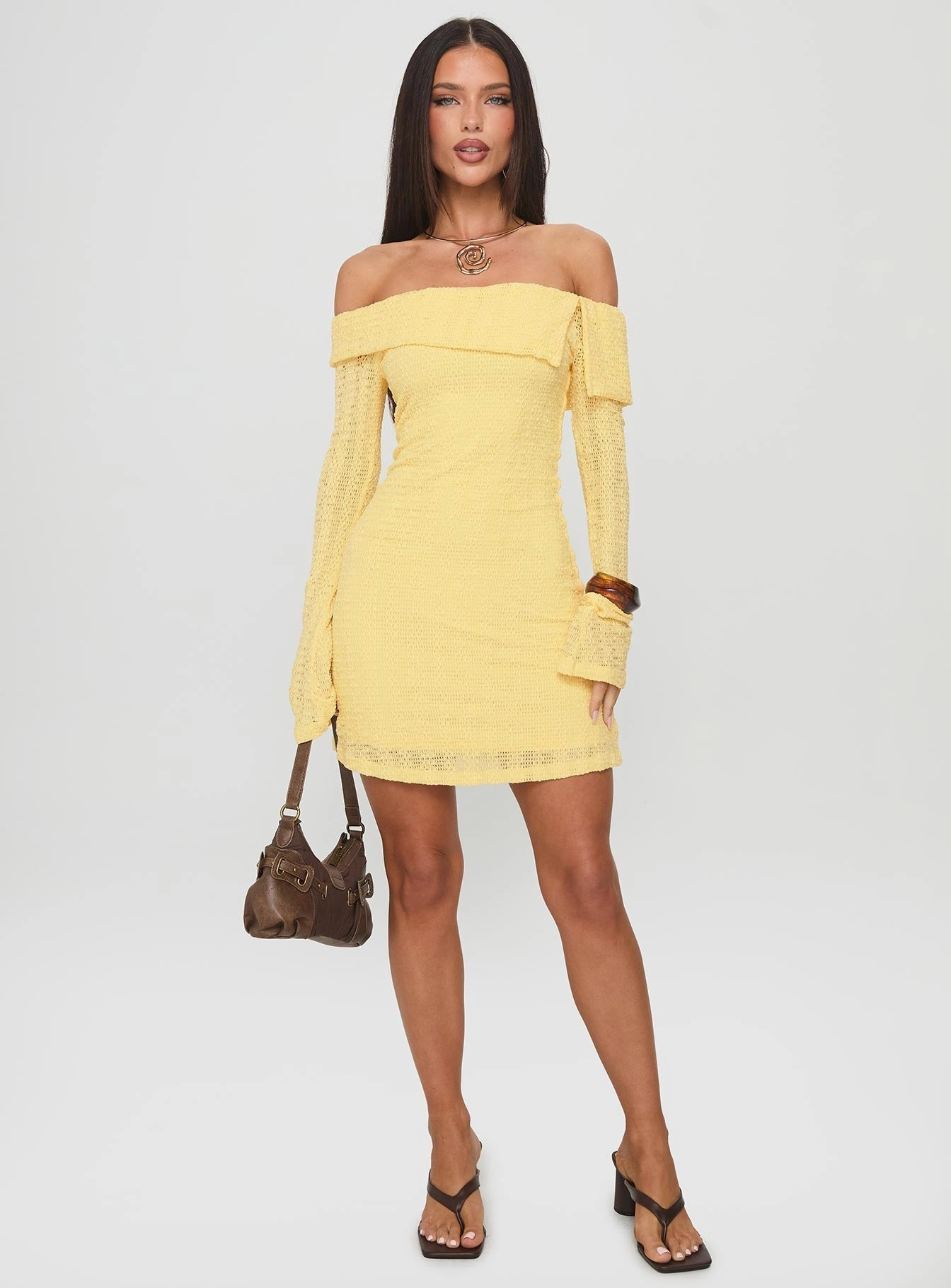 Vierra Long Sleeve Mini Dress Lemon Comfortable Style Everyday Use