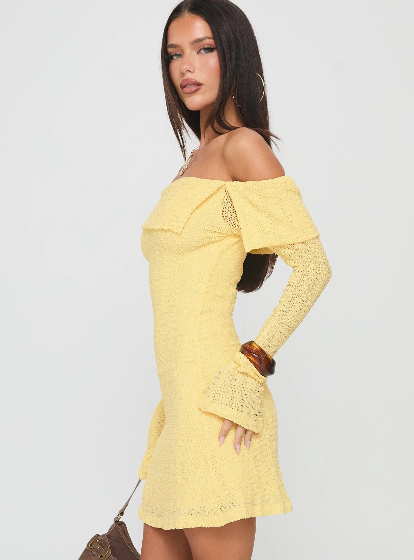 Party Floral Vierra Long Sleeve Mini Dress Lemon