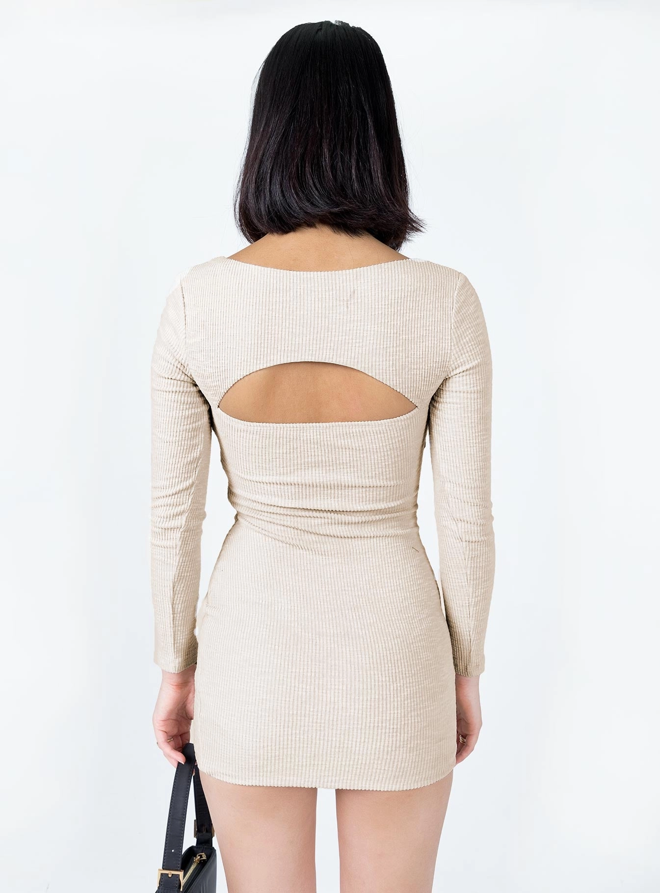 Stretch Fabric Melbourne Long Sleeve Mini Dress Beige