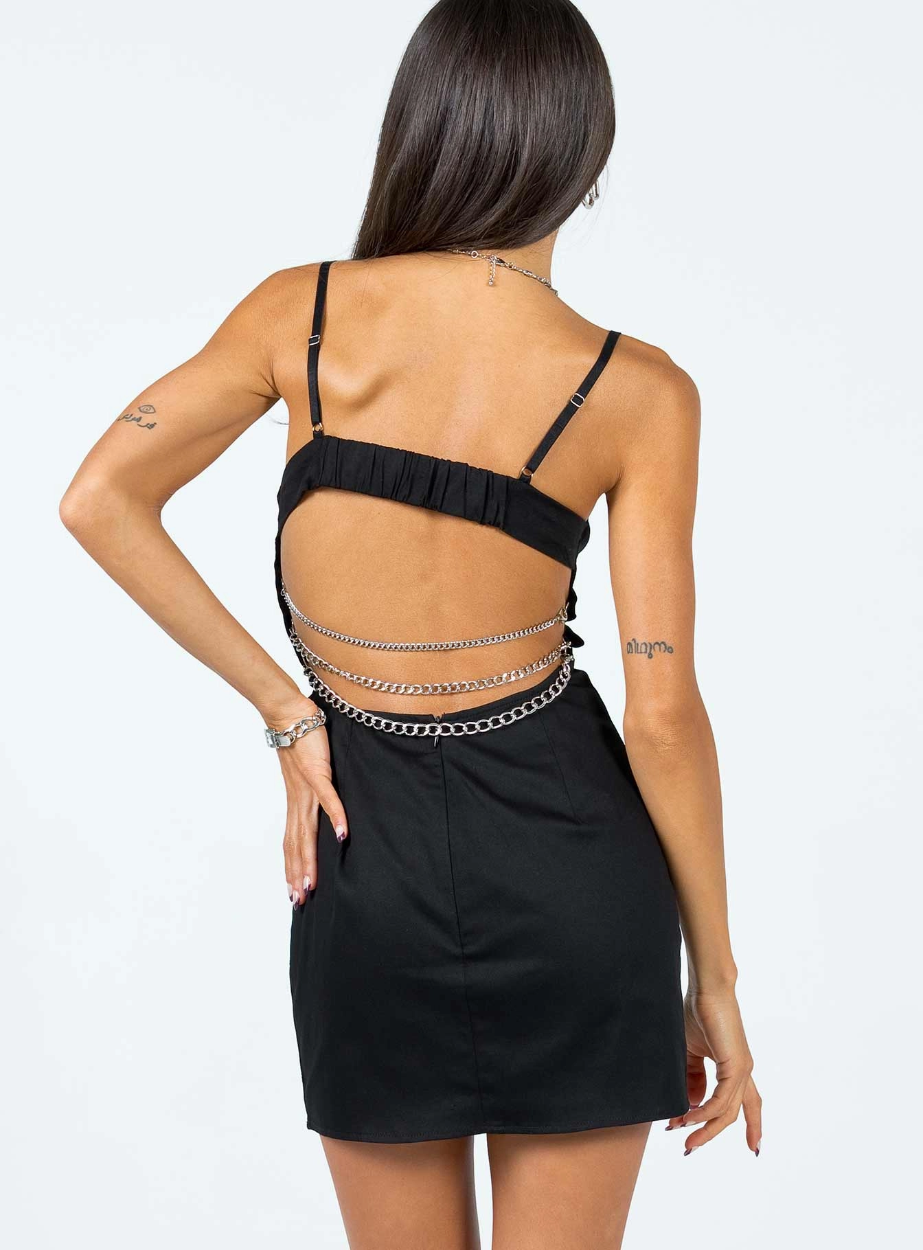 Soft Shine VIP Chain Mini Dress Black