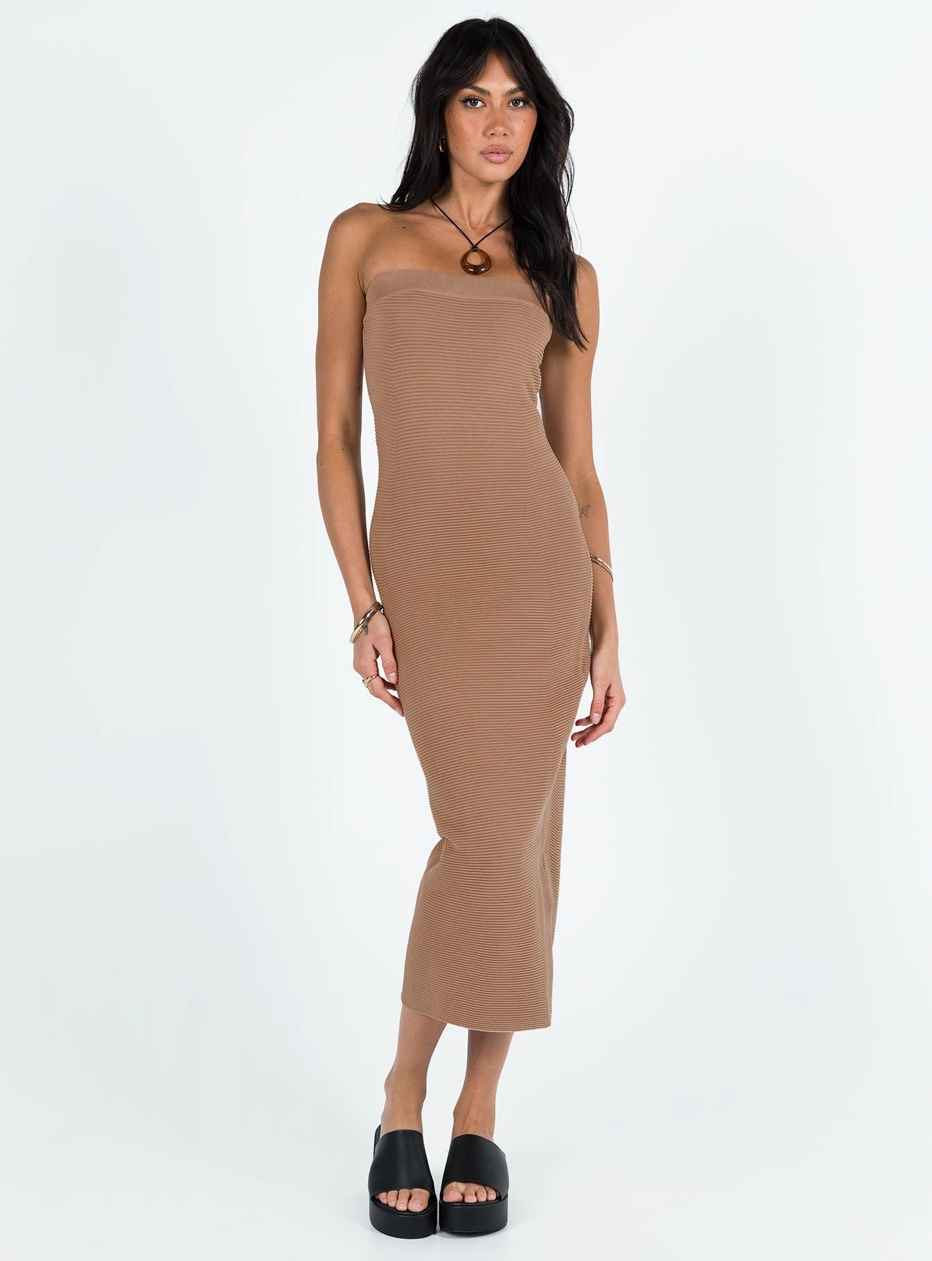 Vista Strapless Midi Dress Brown Bold Structure